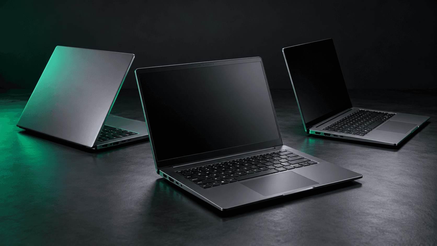 Business laptops with screens off